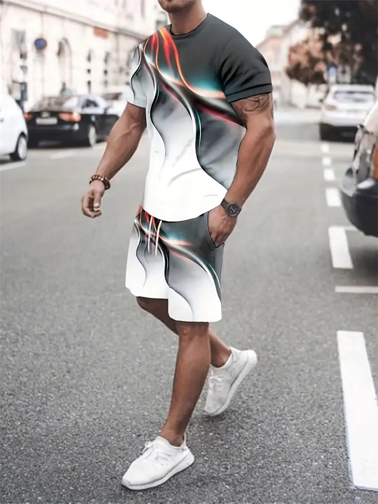 Summer Clothing Items - Kaus Tekstur Gradien Pria Wanita Setelan