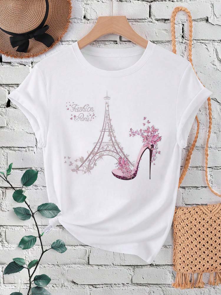 Summer Clothing In Paris - Kaus Wanita Gambar Menara Eiffel Paris