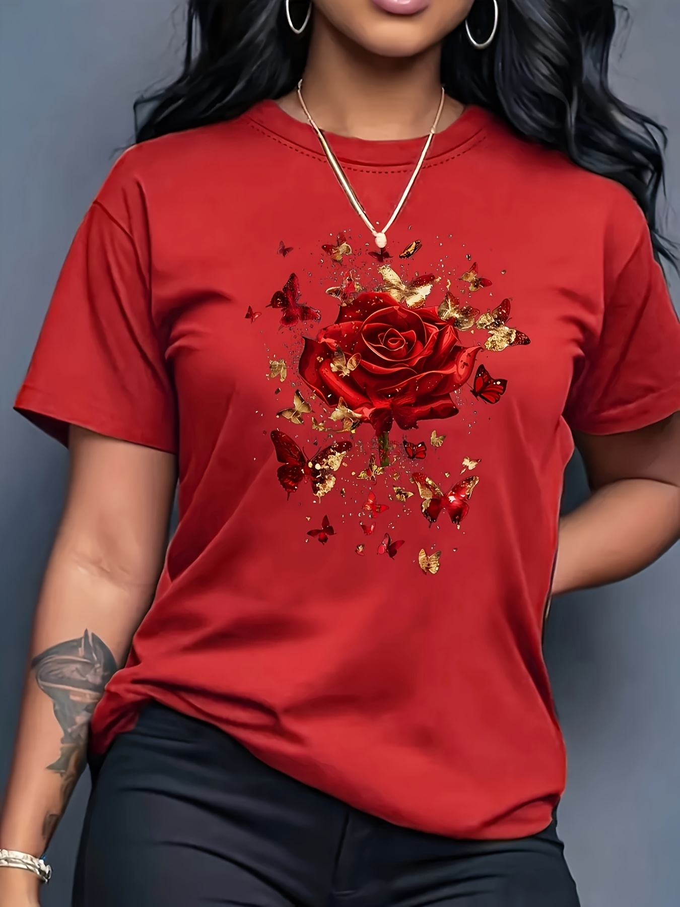 Summer Rose Clothing - Kaus Olahraga Kasual Wanita Kaus Gambar