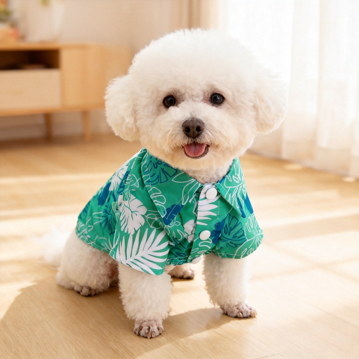 Summer Dog Clothing - Kemeja Bunga Kucing, Wol Anti-statis Ringan