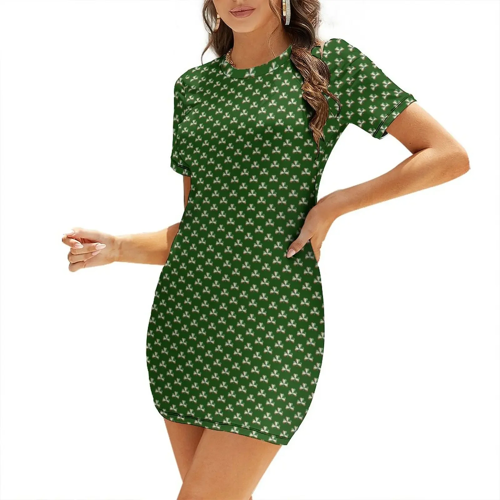 Ireland Summer Clothing - Gaun Lengan Pendek Motif Daun Shamrock