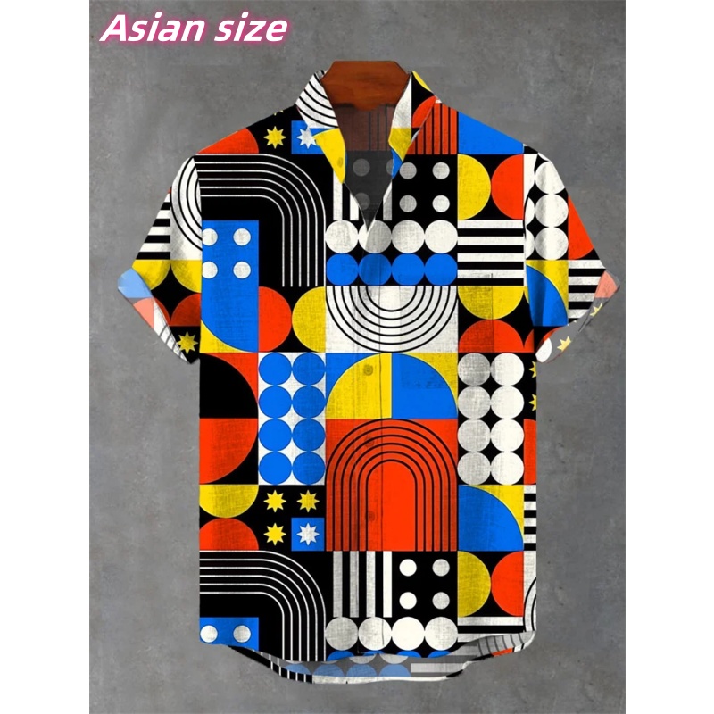 Summer Dog Clothing - Kemeja Hawaii Grafis Cinta Geometris Warna-warni