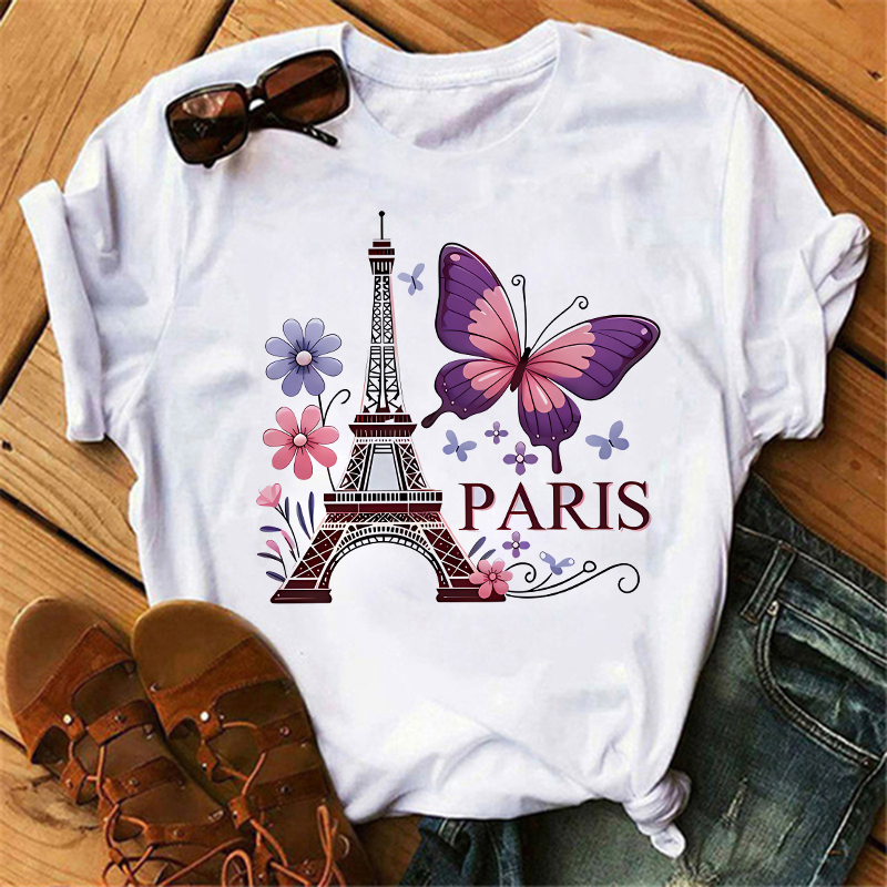 Summer Clothing In Paris - Kaus Gambar Cetak Desain Paris Kupu-kupu