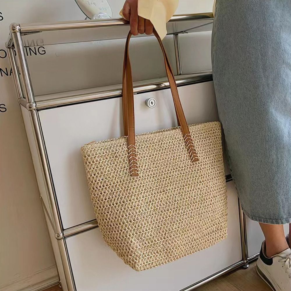 Tas Tote Anyaman Warna Solid M - Beach Bag Straw ulasan dan harga