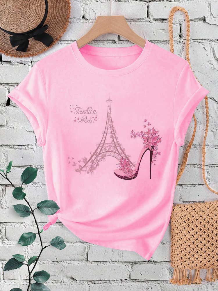 Kaus Wanita Gambar Menara Eiff - Summer Clothing In Paris ulasan dan harga