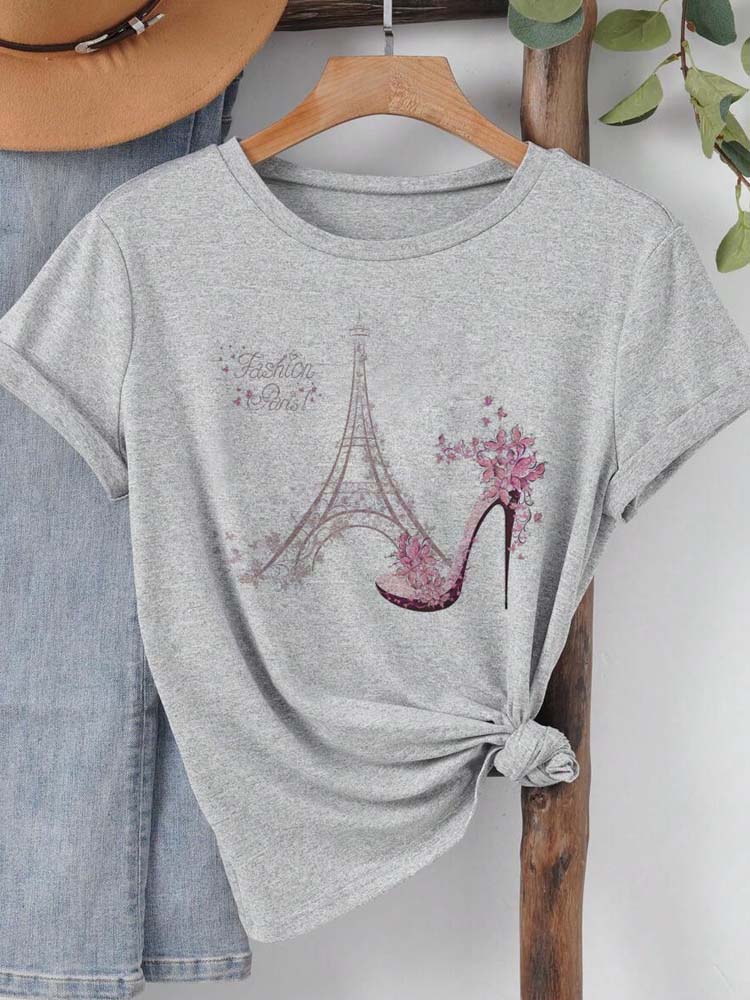 Kaus Wanita Gambar Menara Eiff - Summer Clothing In Paris ulasan dan harga