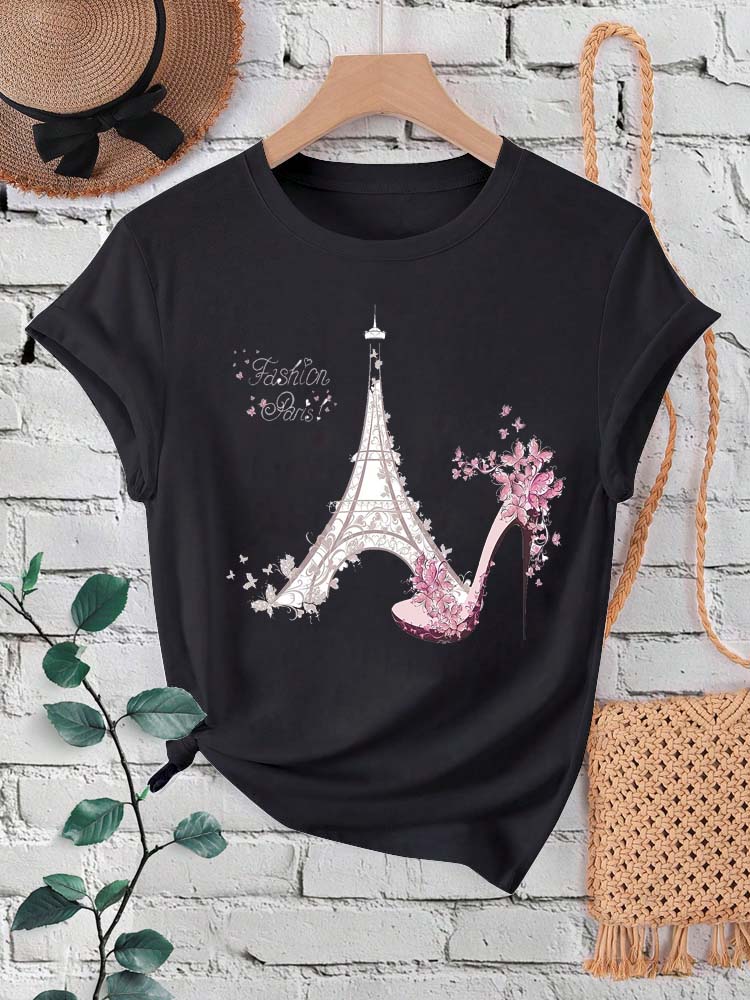 Kaus Wanita Gambar Menara Eiff - Summer Clothing In Paris ulasan dan harga
