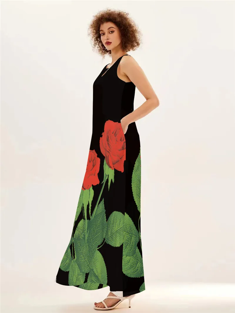 Gaun panjang Motif mawar merah - Summer Rose Clothing ulasan dan harga