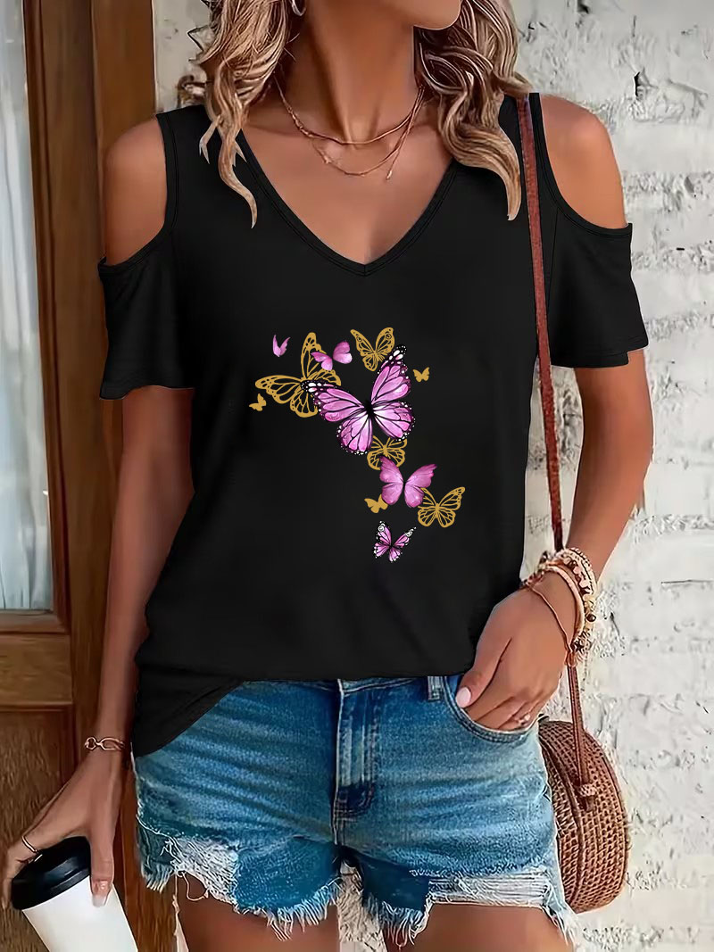 Kaos Cetak Kupu-Kupu Trendy, K - Summer Clothing Drop ulasan dan harga