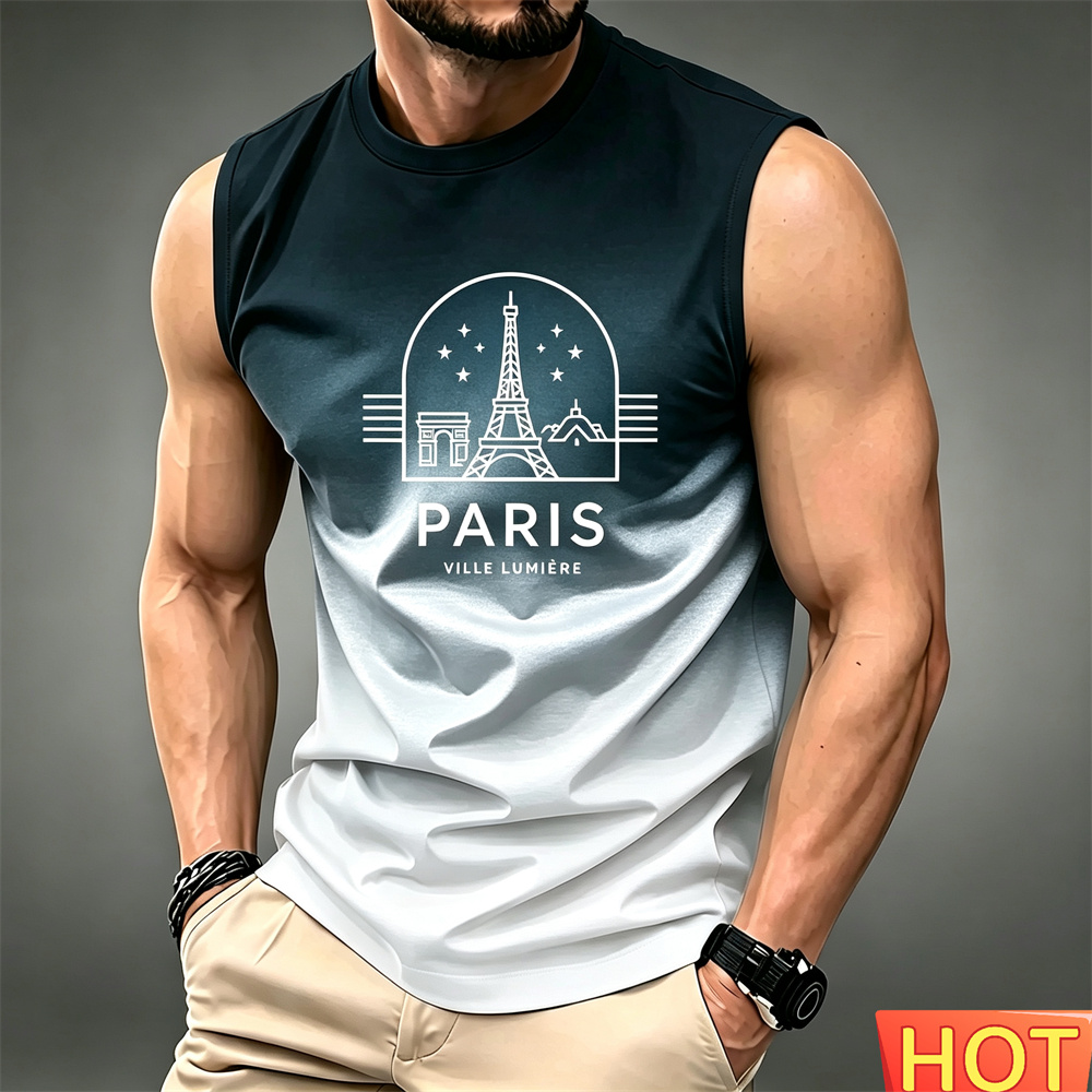 Kaus Tanpa Lengan Gradien Pria - Summer Clothing In Paris ulasan dan harga