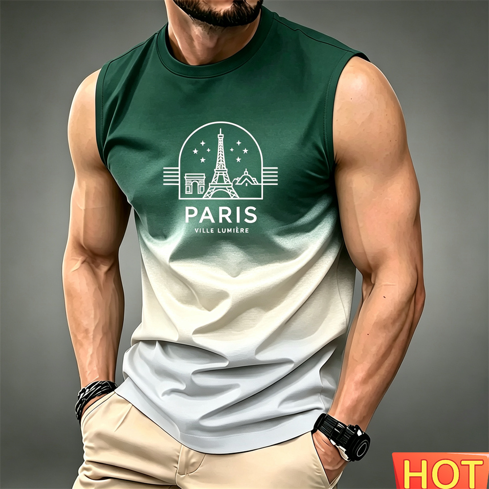 Kaus Tanpa Lengan Gradien Pria - Summer Clothing In Paris ulasan dan harga