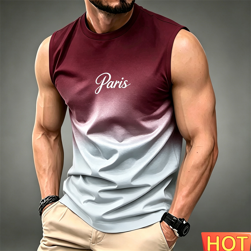 Kaus Tanpa Lengan Gradien Pria - Summer Clothing In Paris ulasan dan harga