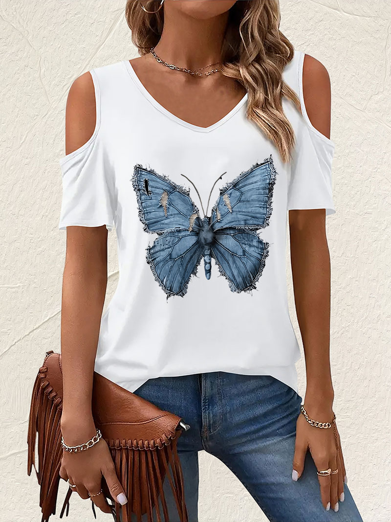 Kaos Vintage V-Neck Motif Kupu - Summer Clothing Drop ulasan dan harga