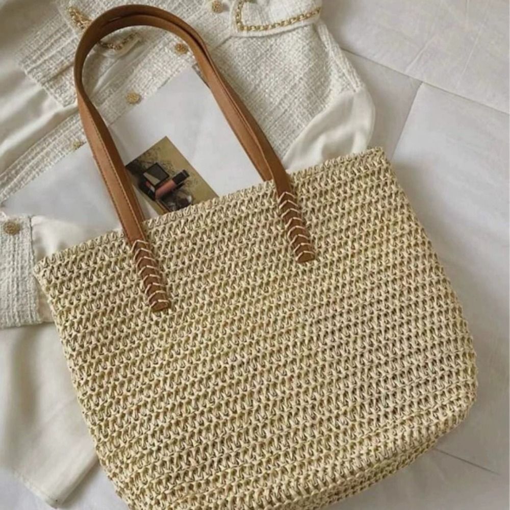 Tas Tote Anyaman Warna Solid y - Beach Bag Straw ulasan dan harga
