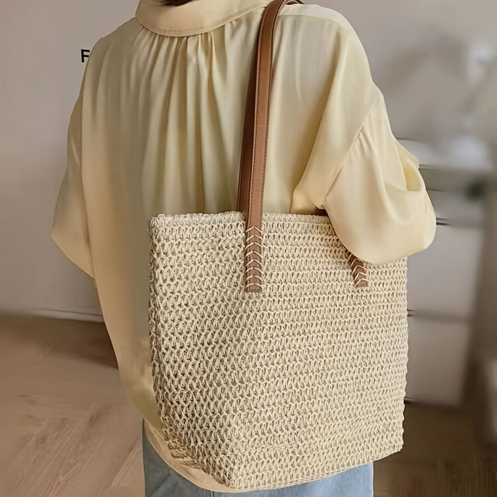 Tas Tote Anyaman Warna Solid y - Beach Bag Straw ulasan dan harga