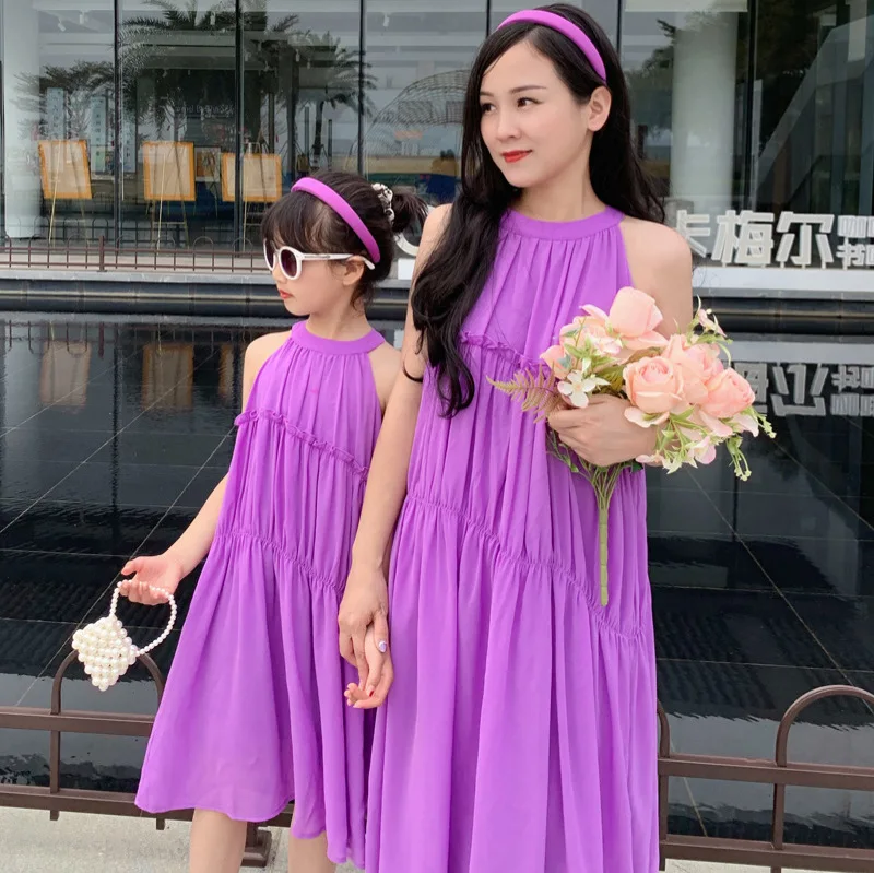 Gaun ungu ibu dan anak perempu - Summer Clothing Looks ulasan dan harga
